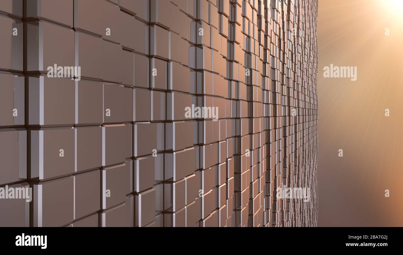 Abstract Glossy Silver Cubes Wave Pattern Wall Background. 3D rendering. Stock Photo