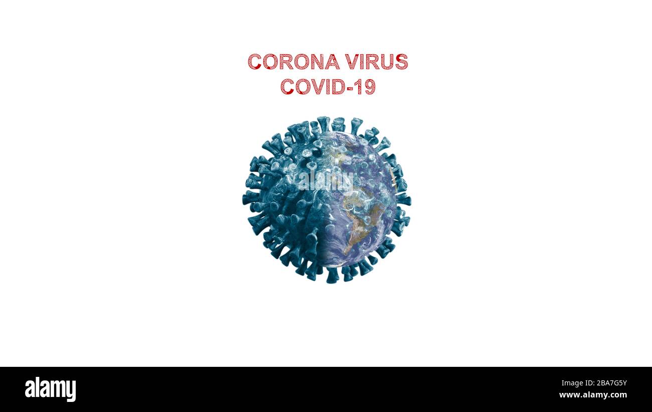 3D Render Virus Molecule half with Earth Isolated on White Background, Clipping Path. The world is sick with the coronary virus. Stock Photo