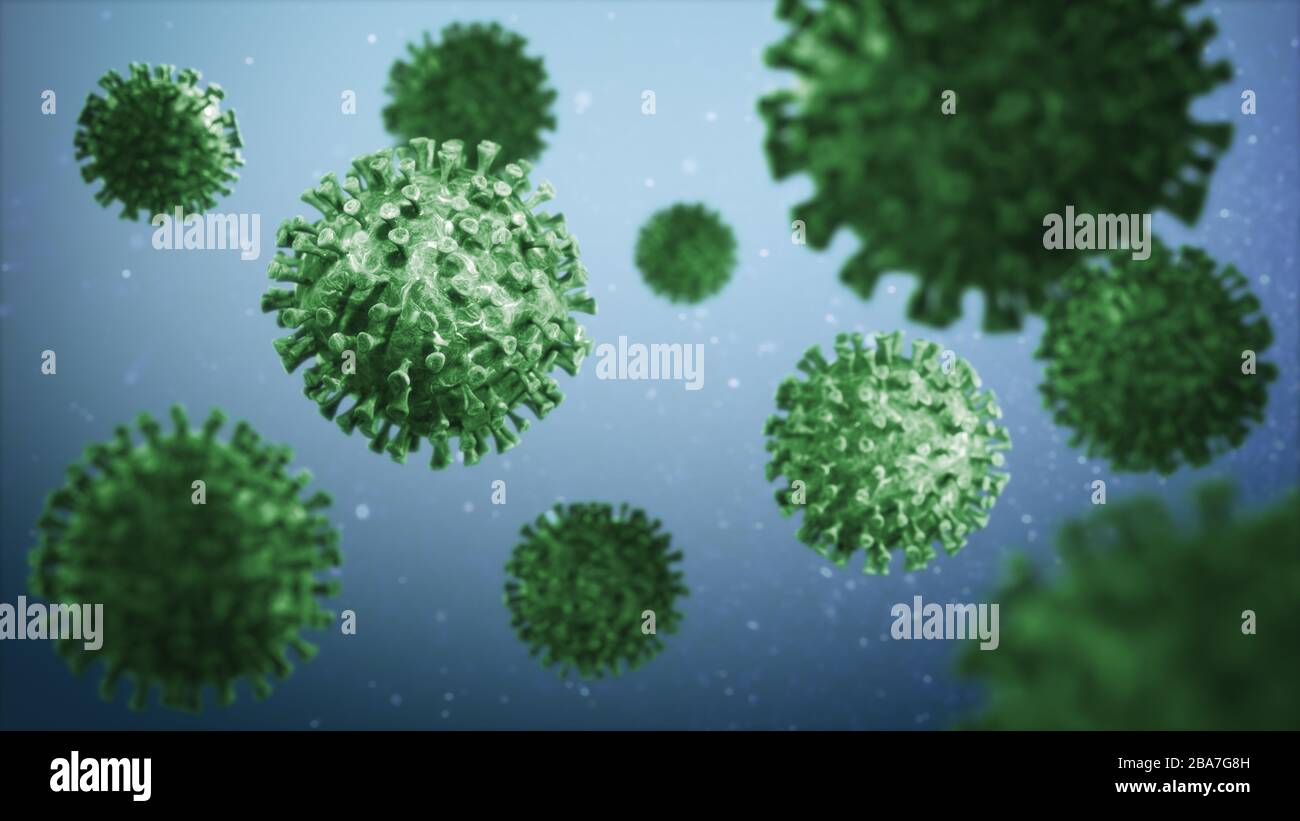 Microscope virus close up. 3d rendering. Corona virus 2019-ncov flu infection 3D medical Render. Stock Photo