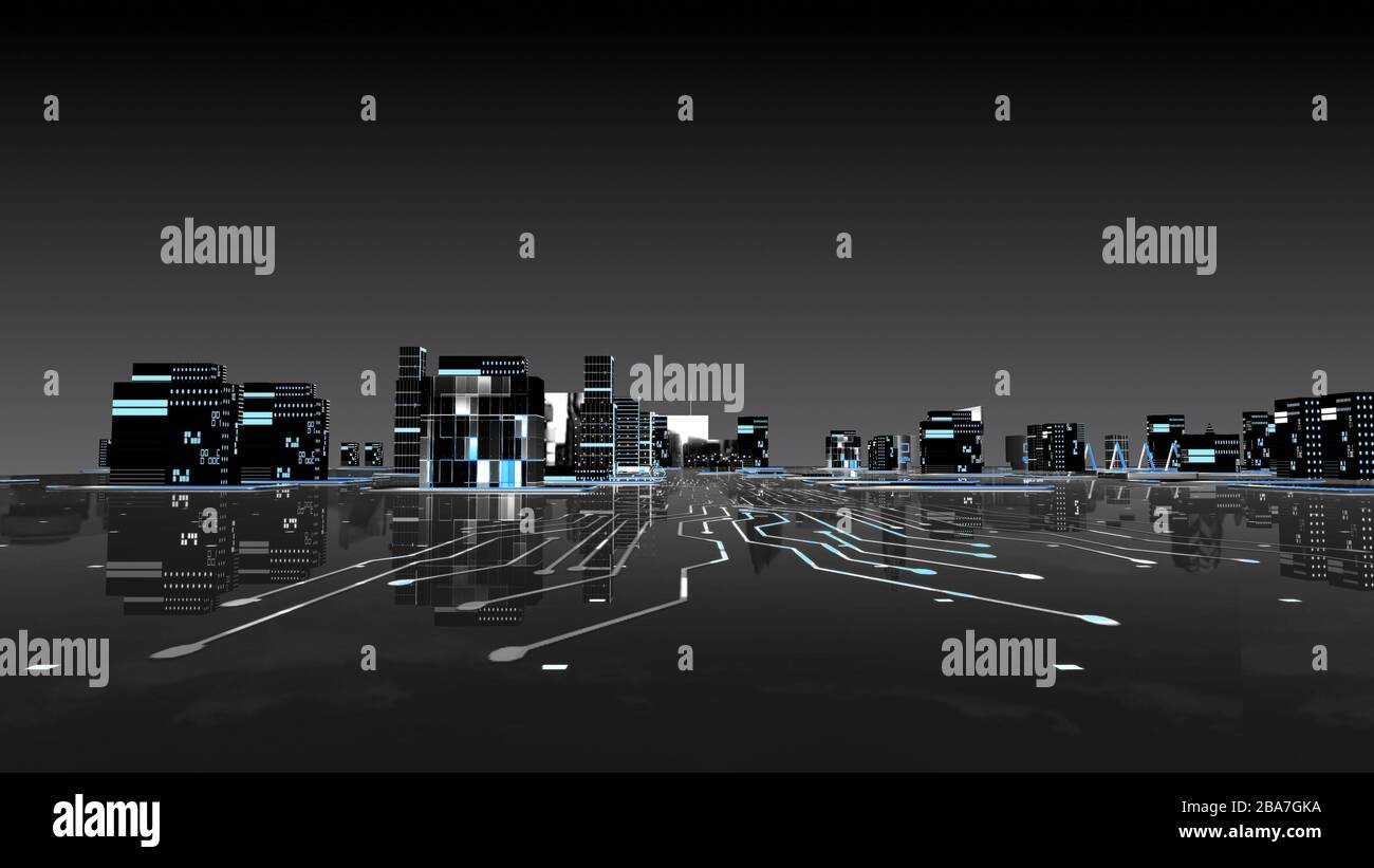 3d render City view on Dark background. Stock Photo