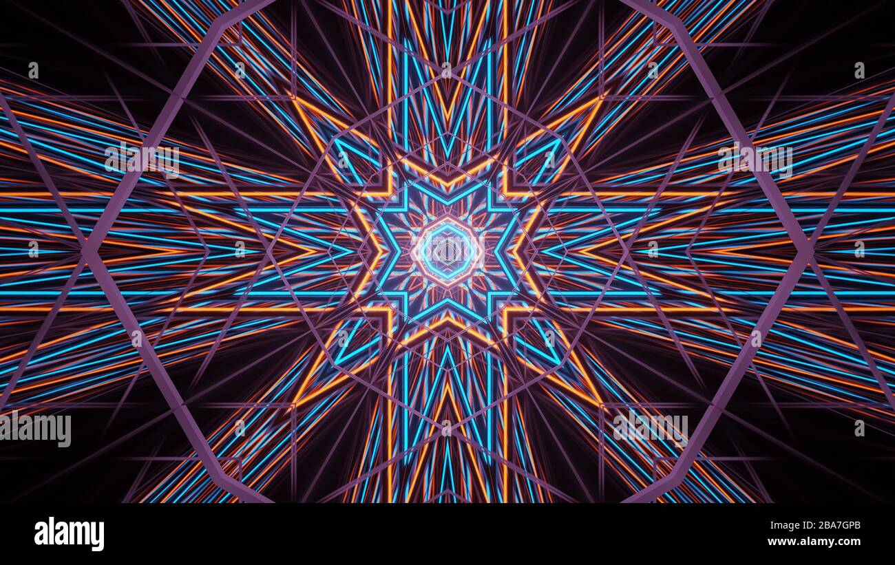 Illustration of geometric shapes with colorful neon laser lights ...