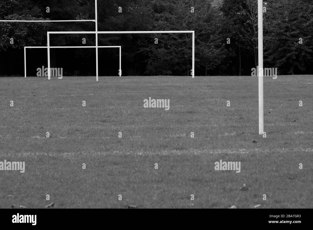 Football and rugby posts in Hurlingham Park, Fulham, London, UK Stock Photo