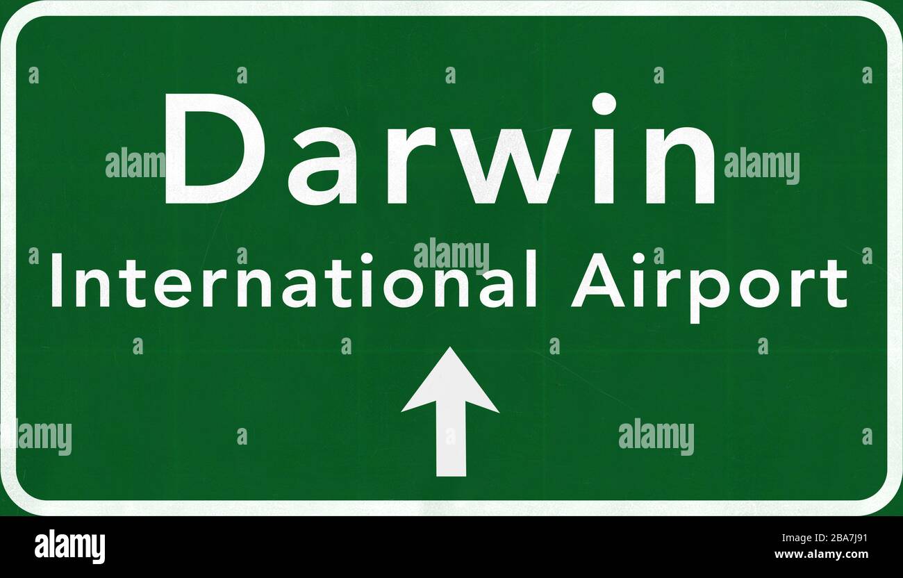 Darwin Australia International Airport Highway Sign 2D Illustration Stock Photo