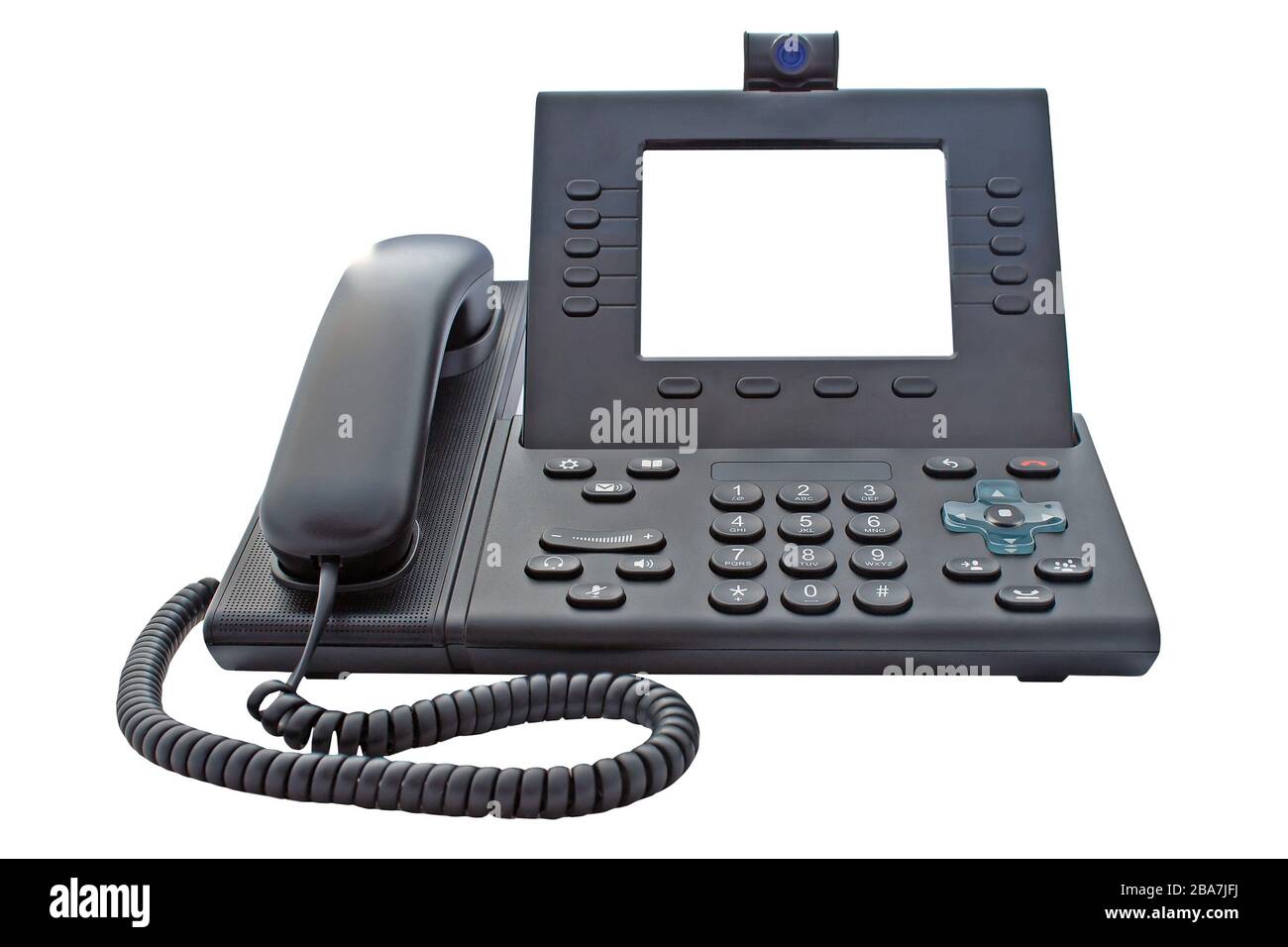 Voice over IP phone with large blank screen for your own logo or message with a clipping path on an isolated background Stock Photo