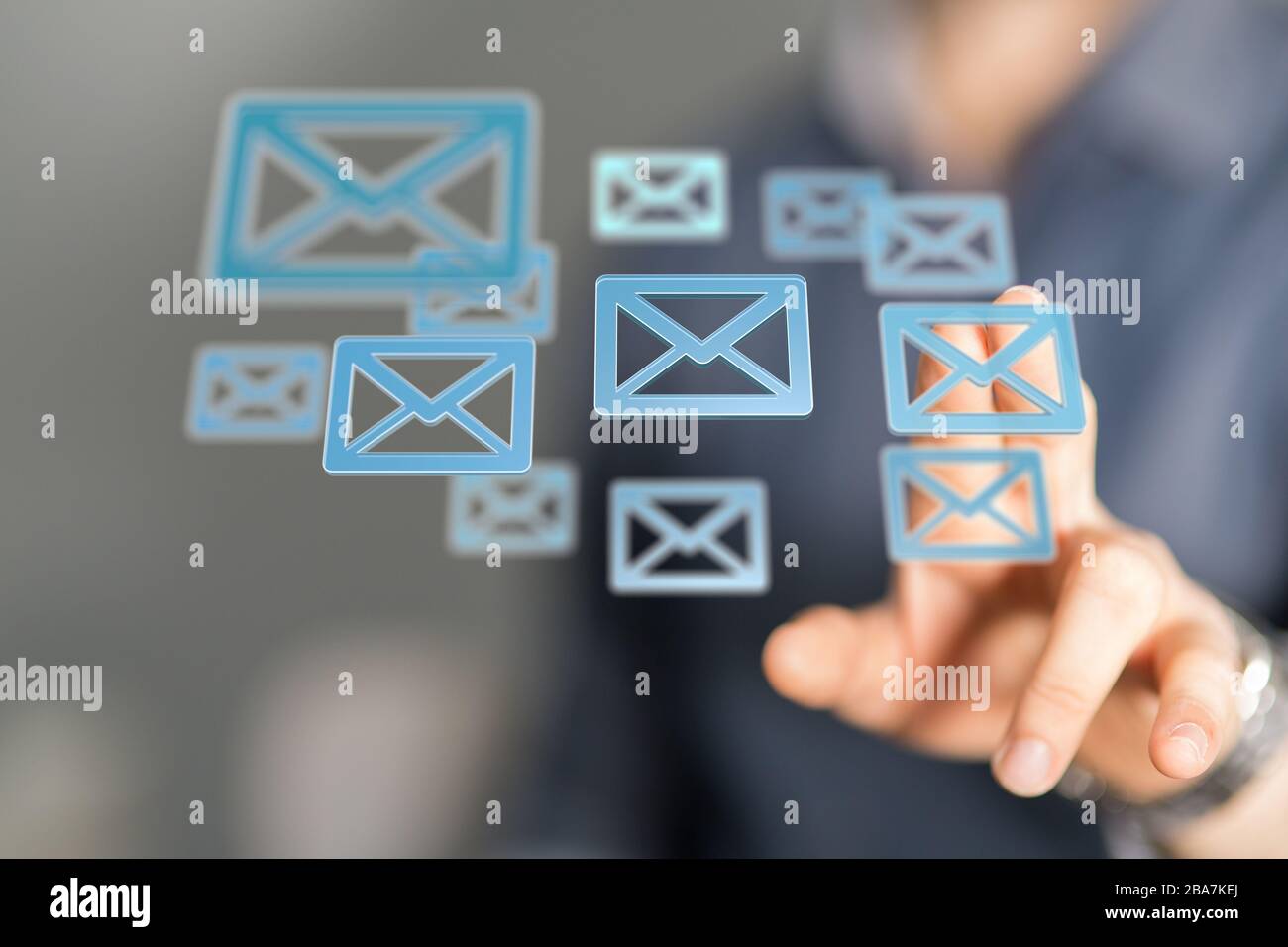 Hand Touching Email With Finger Stock Photo