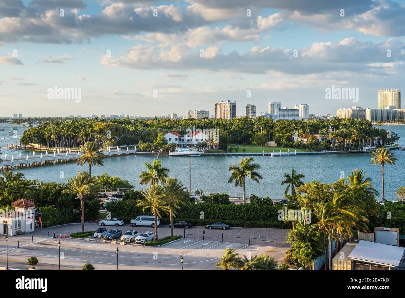 Miami, FL, United States - April 20, 2019:  View of MacArthur Causeway and the Star Island from the cruise ship at Biscayne Bay in Miami, Florida, Uni Stock Photo