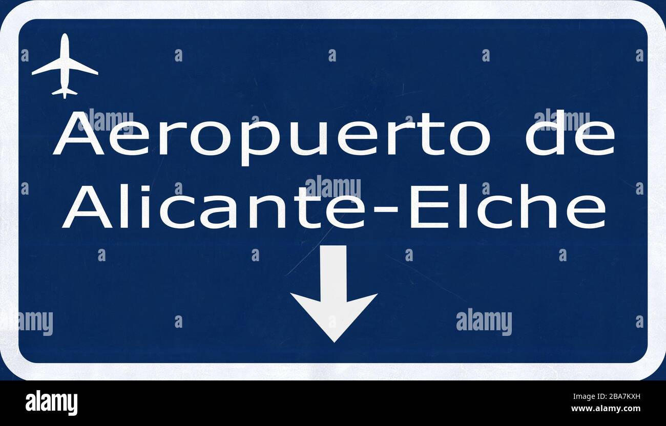 Alicante Spain Airport Highway Sign 2D Illustration Stock Photo
