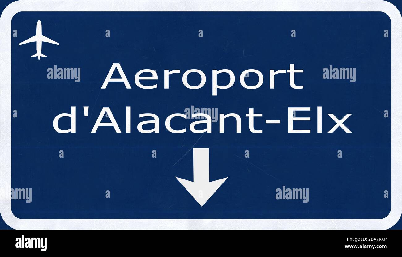 Alicante Spain Airport Highway Sign 2D Illustration Stock Photo