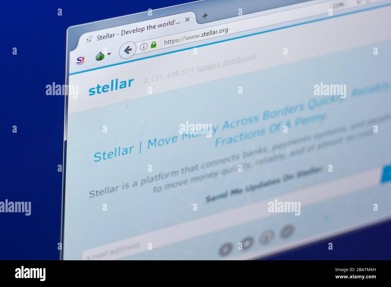 Ryazan, Russia - March 29, 2018 - Homepage of Stellar Lumens cryptocurrency on PC display, web address - stellar.org. Stock Photo