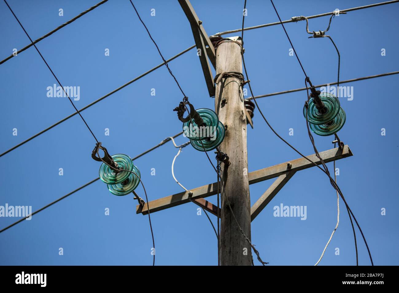 Electric transmission lines wooden poles hires stock photography and