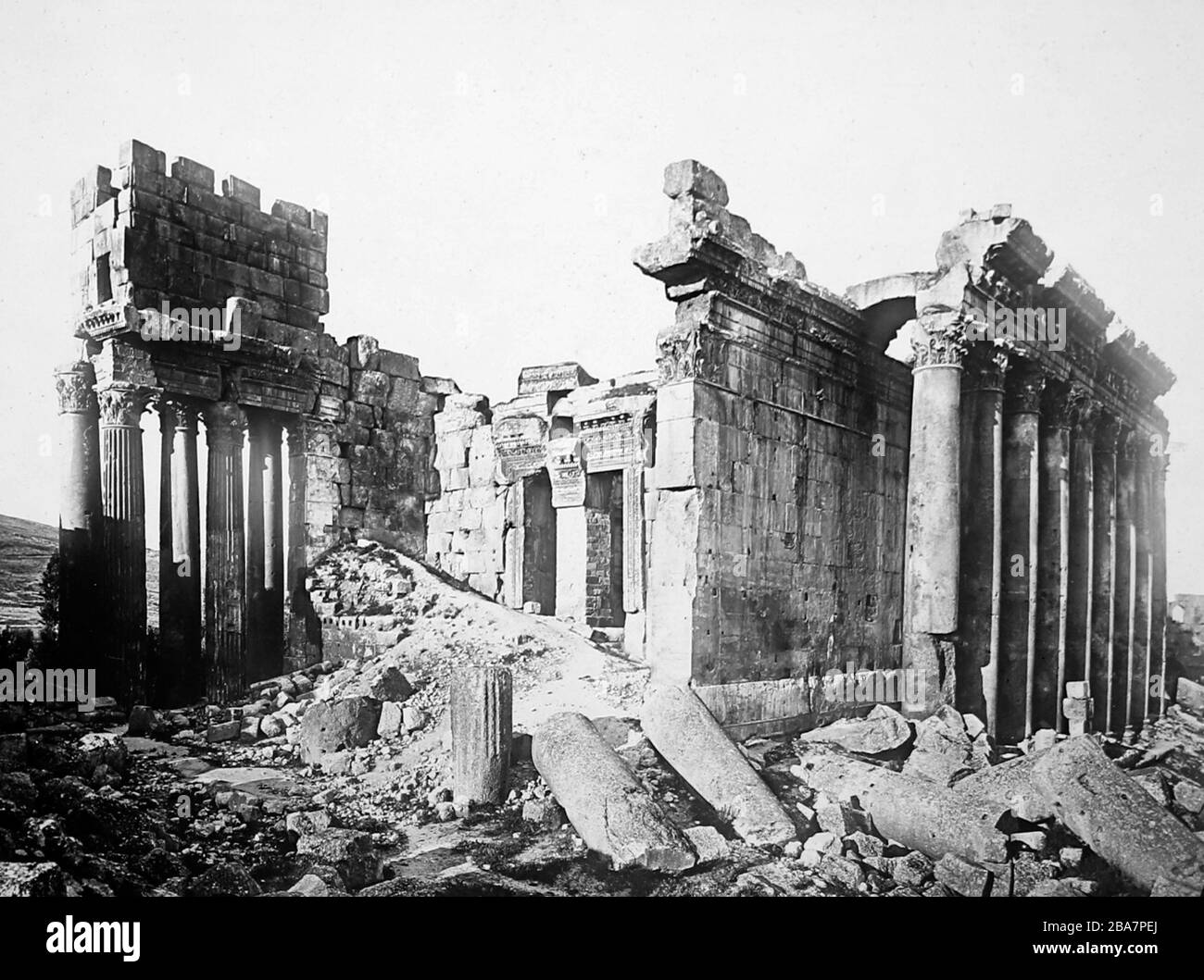 Ancient Temple site, Baalbec, Lebanon, Victorian period Stock Photo