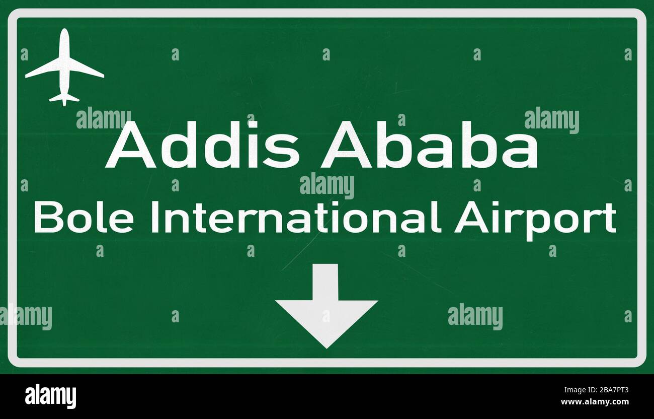 Addis ababa ethiopia airport highway sign 2d illustration stock photo