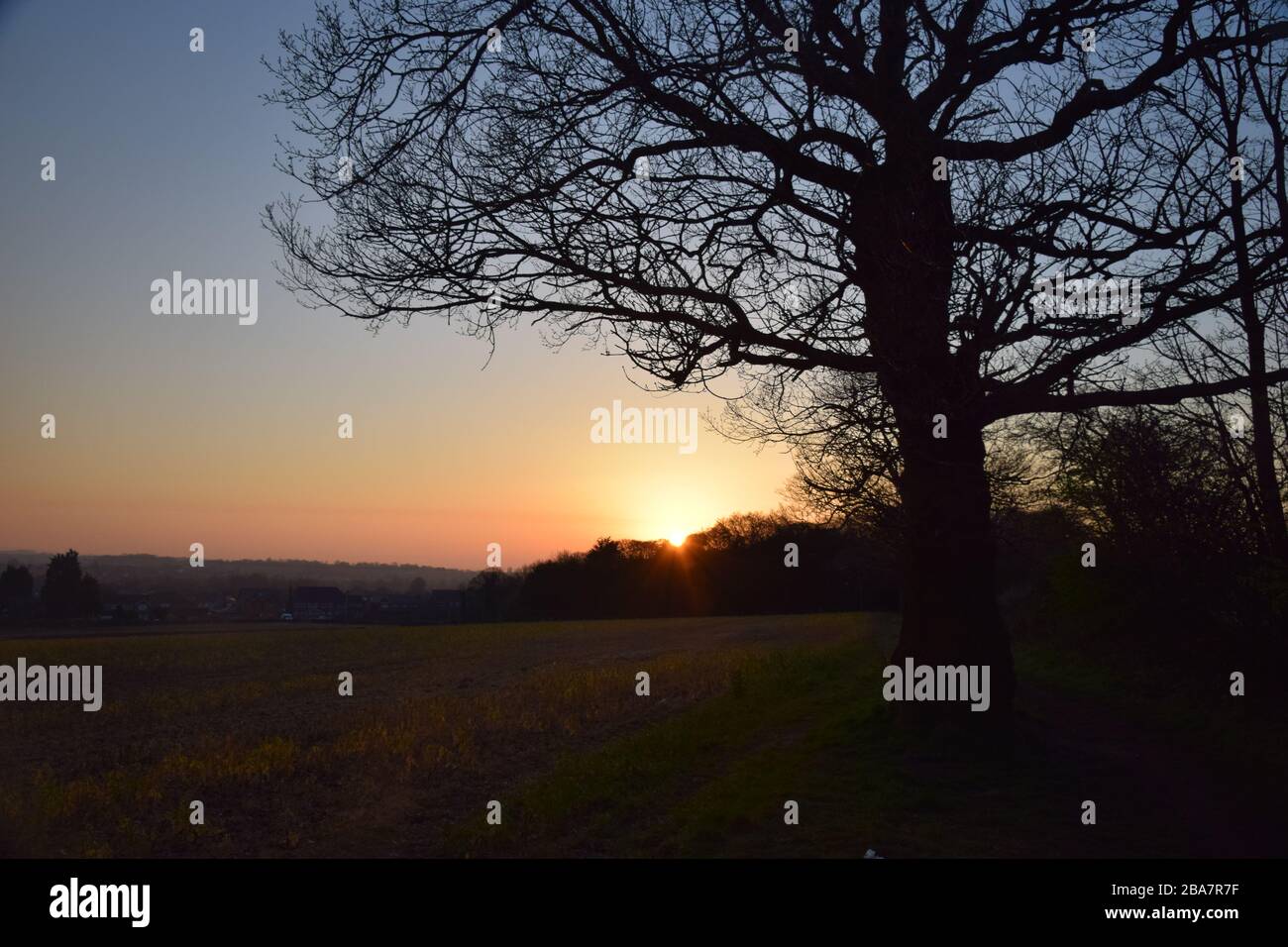 Early morning sunrise over farmland at Eccleston St.Helens Merseyside Stock Photo