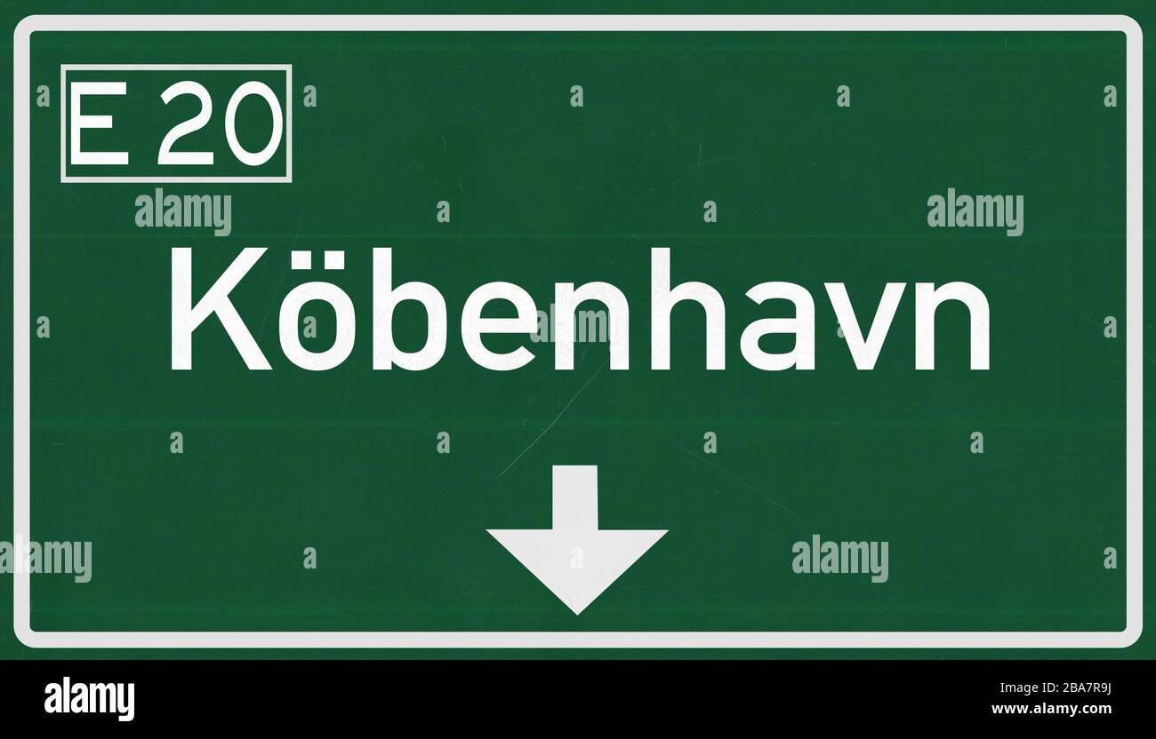 Copenhagen Denmark Highway Sign 2D Illustration Stock Photo Alamy