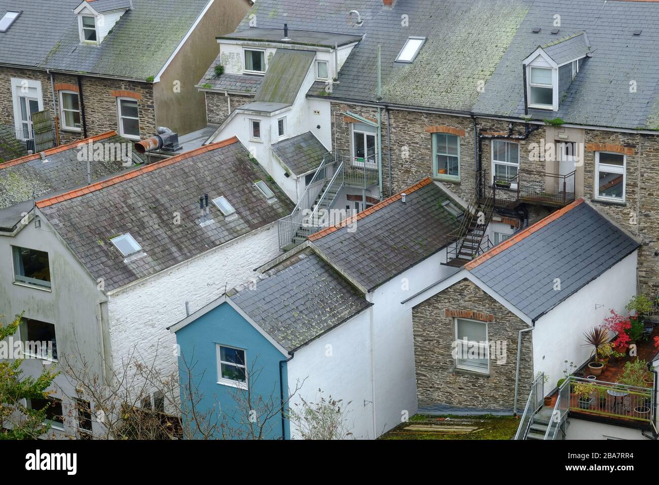 back yards of Victorian houses in Aberdovey, Wales Stock Photo
