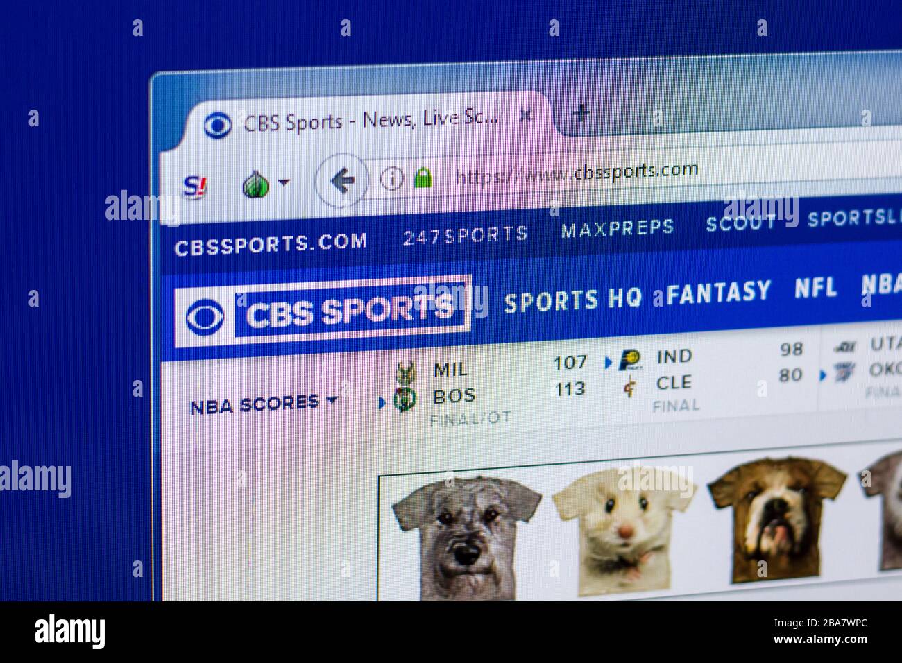 Ryazan, Russia - April 16, 2018 - Homepage of CBS Srorts on the display ...