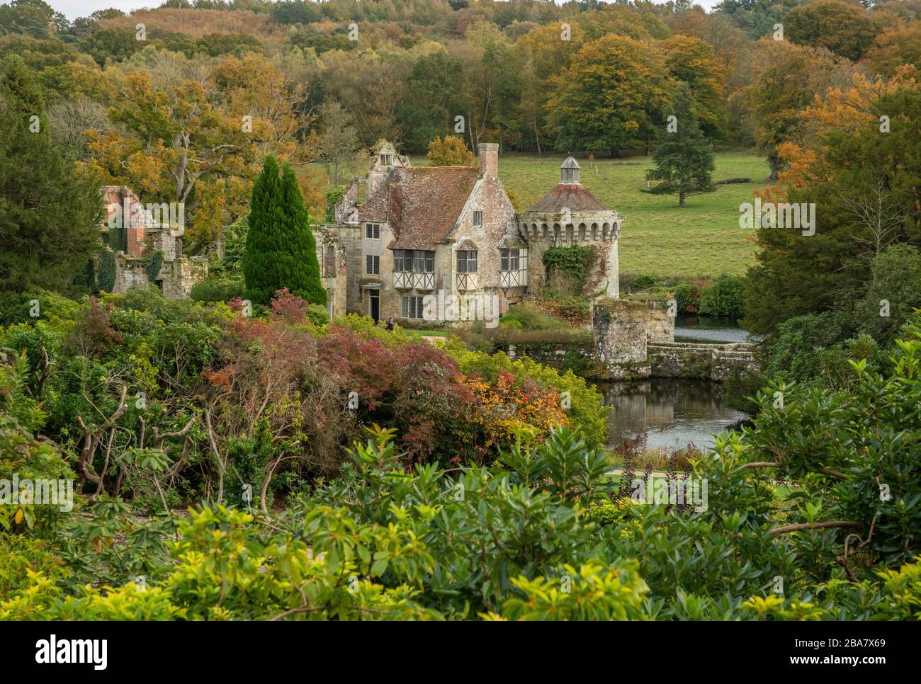 The ruins of a medieval, moated manor house, Scotney Old Castle - originally 14th century. Kent. Stock Photo