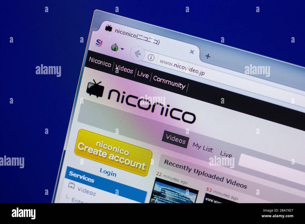 Ryazan, Russia - April 16, 2018 - Homepage of Niconico or Nico Video website on the display of PC, url - nicovideo.jp. Stock Photo