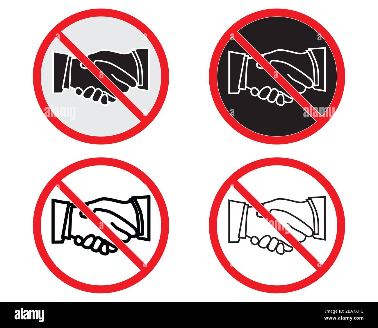 No handshake vector. Not allow handshake sign. The red circle prohibiting sing Stock Photo