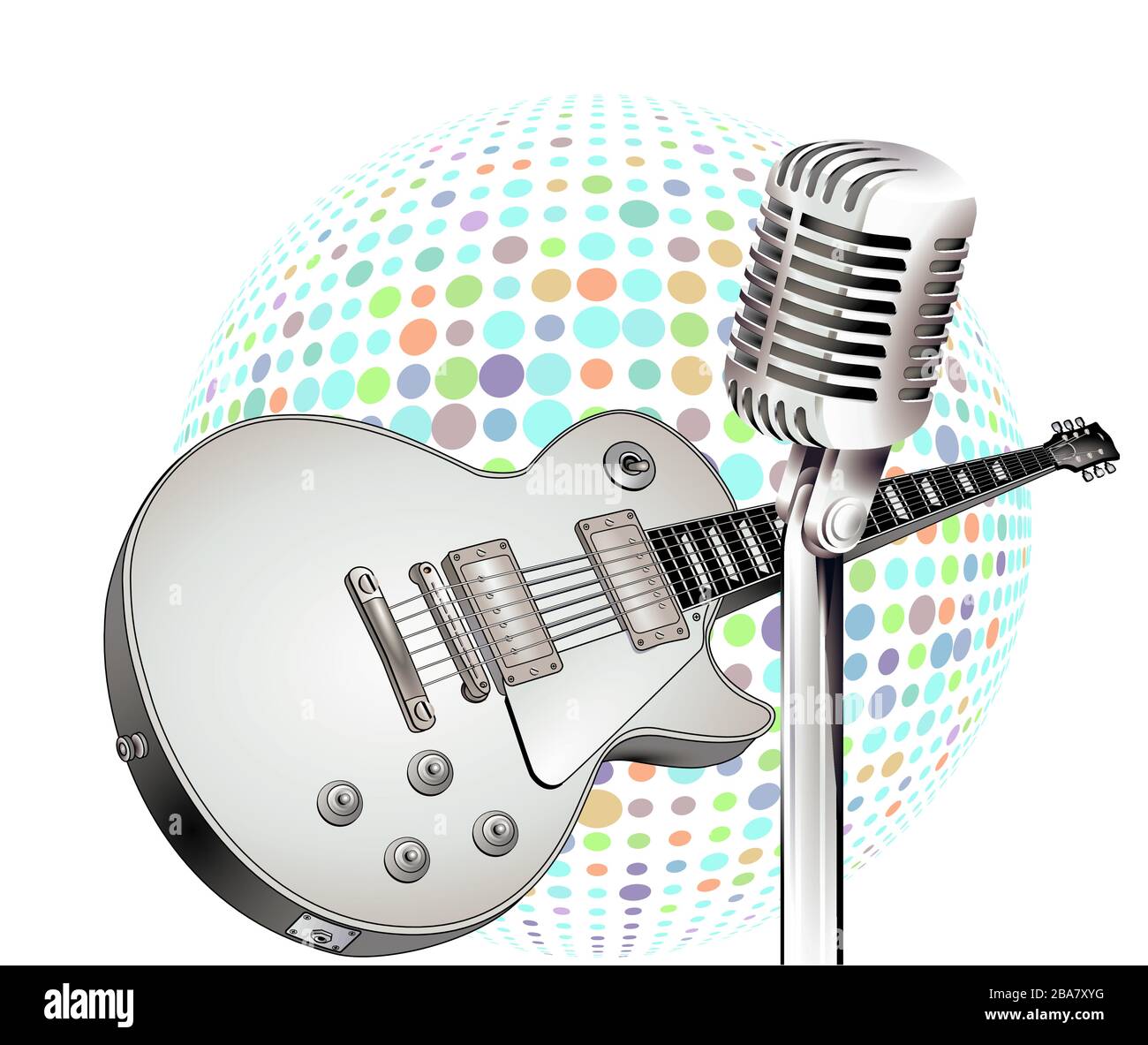 Microphone with electric guitar, vintage vector illustration Stock