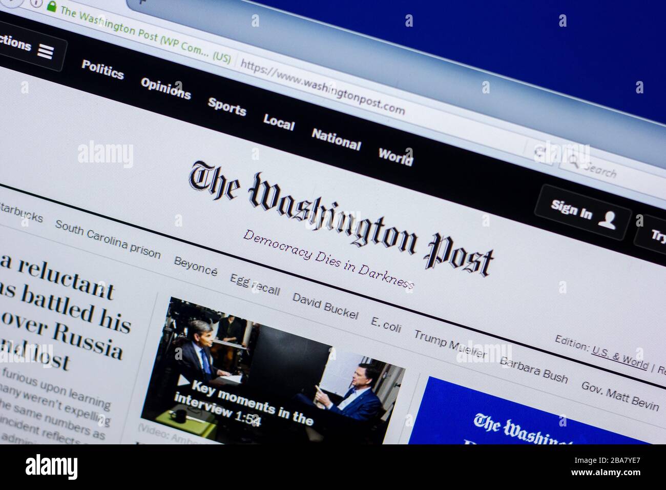 Ryazan, Russia - April 16, 2018 - Homepage of The Washington Post ...