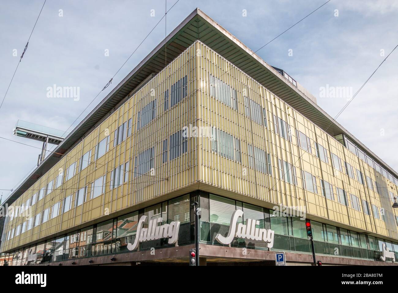 Aarhus, Denmark - 24 March 2020: The logo of the Salling building in Aarhus. Stock Photo