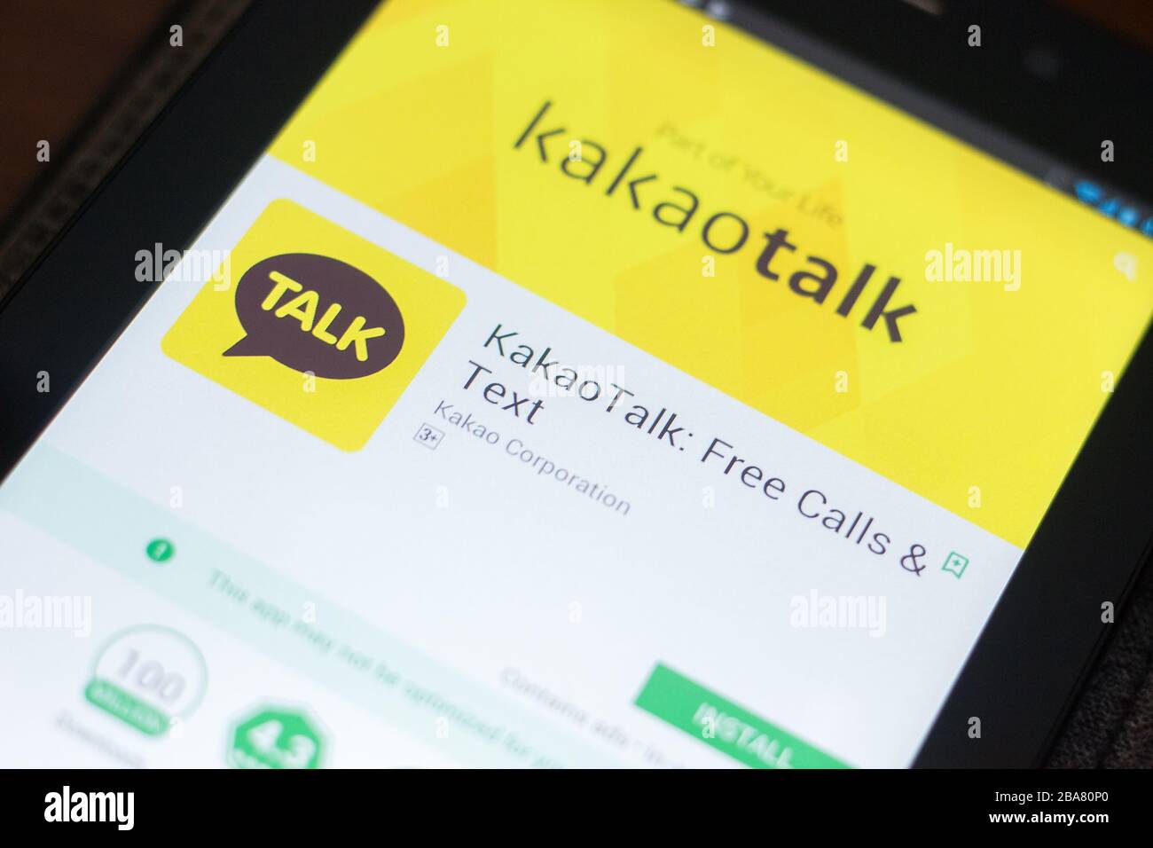 Ryazan, Russia - April 19, 2018 - Kakao Talk mobile app on the display of tablet PC Stock Photo
