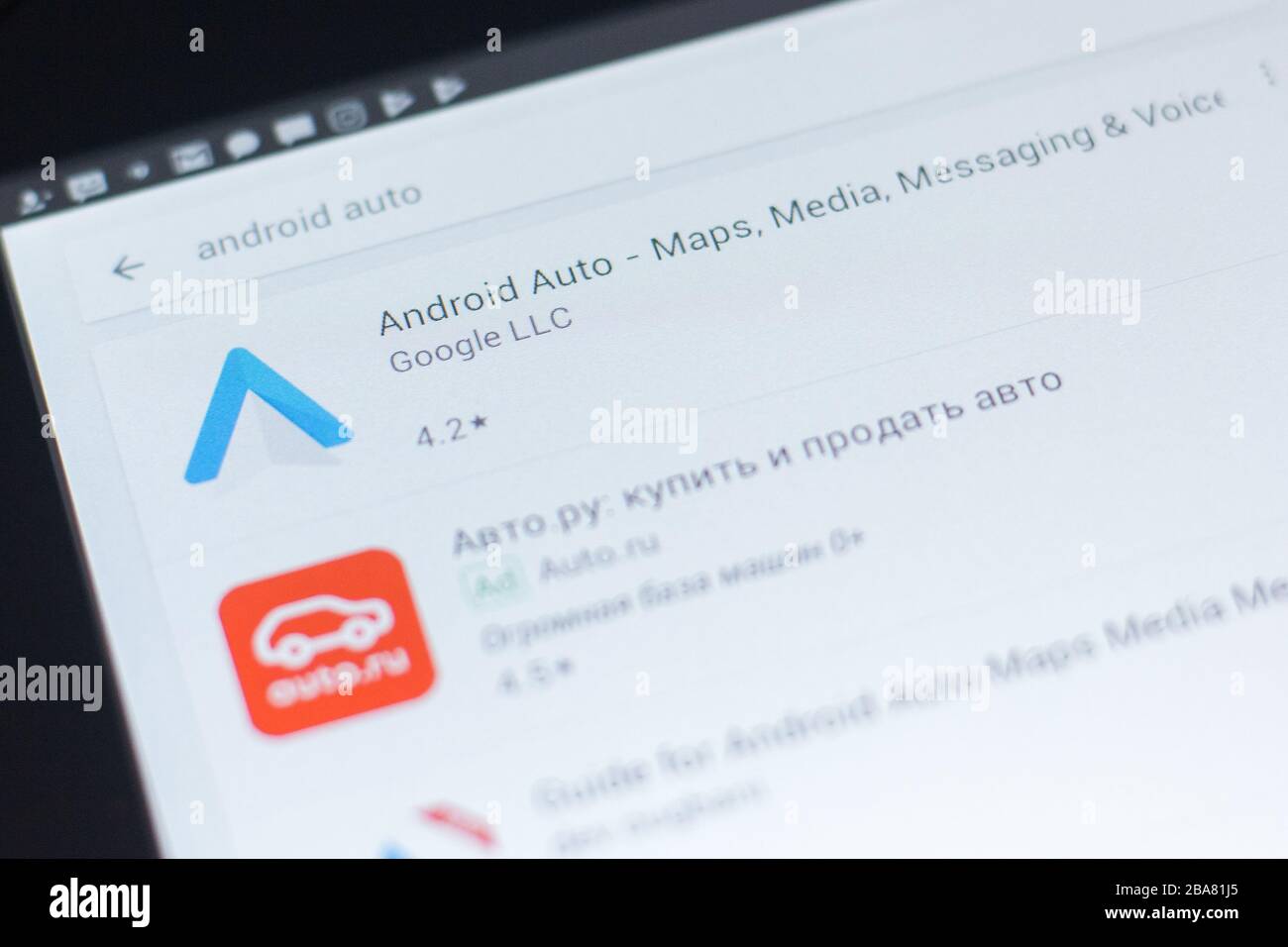 Ryazan Russia April 19 2018 Android Auto Icon On The List Of Mobile Apps Stock Photo Alamy