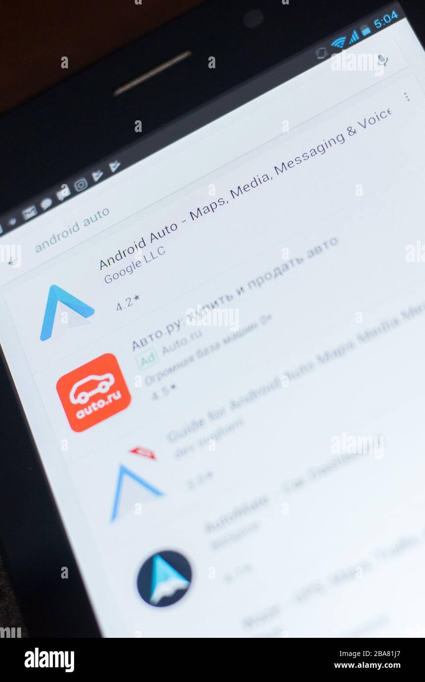 Ryazan Russia April 19 2018 Android Auto Icon On The List Of Mobile Apps Stock Photo Alamy