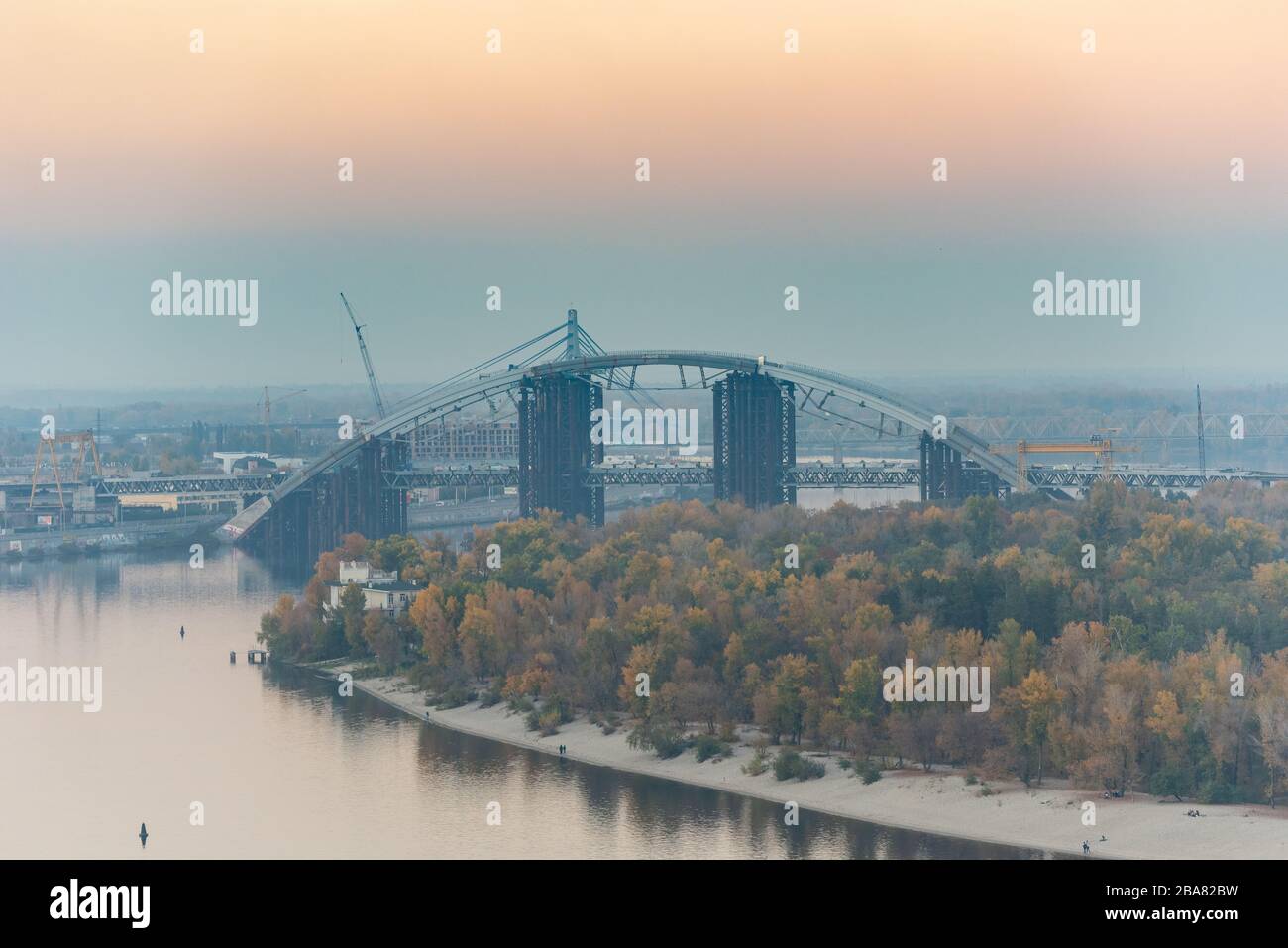 Scenic view over Kiev and the Dnieper River on overcast day Stock Photo