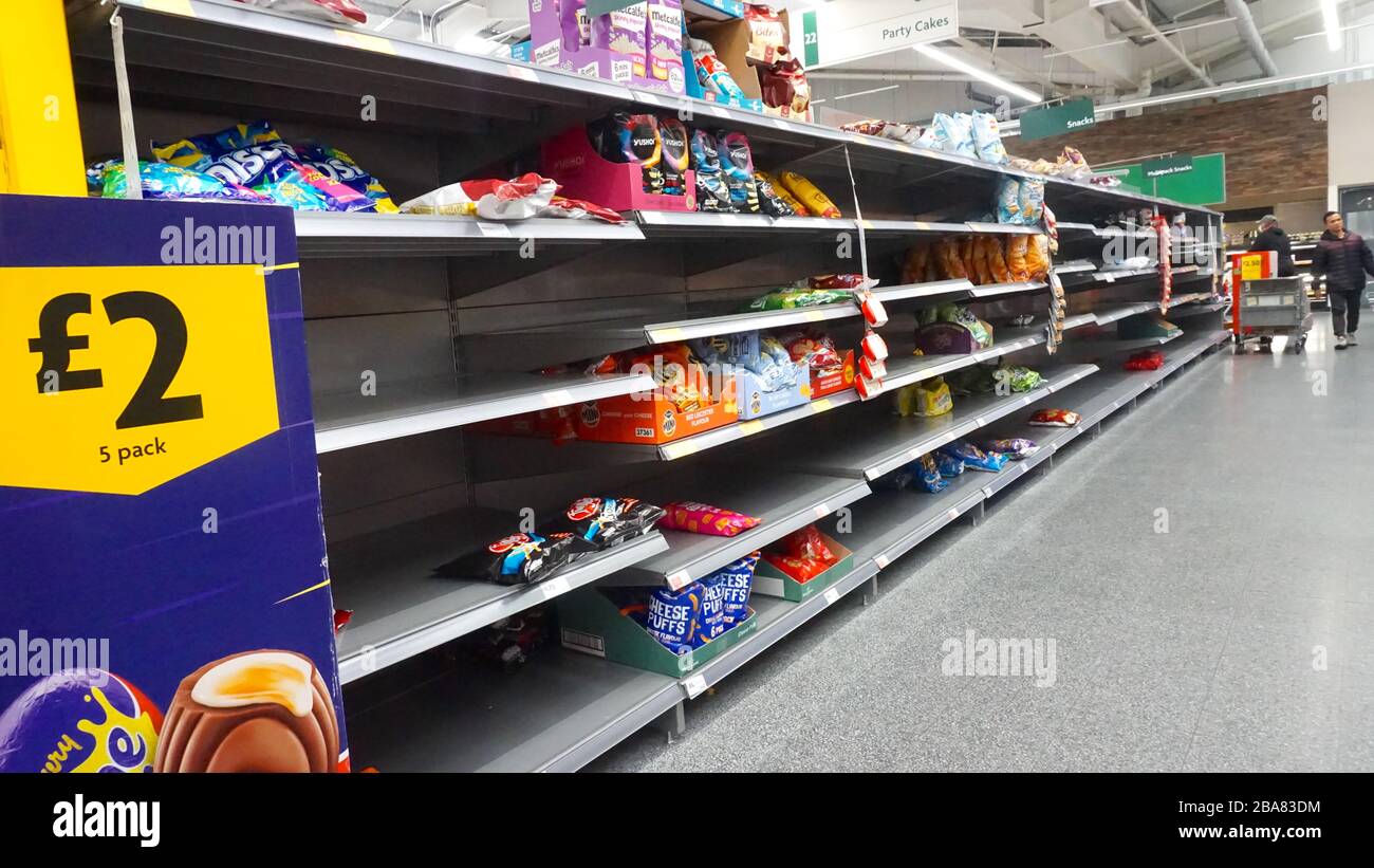 Empty shelves in Morrisons supermarket due to the panic buying caused