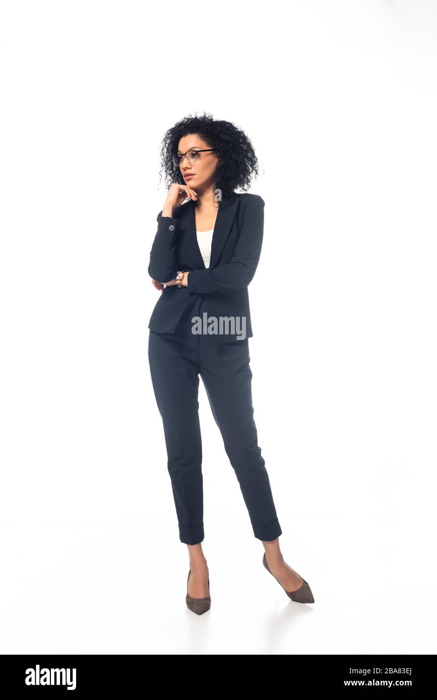 Full length view of confident african american businesswoman in suit ...