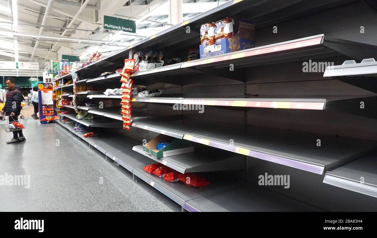 Empty shelves in Morrisons supermarket due to the panic buying caused