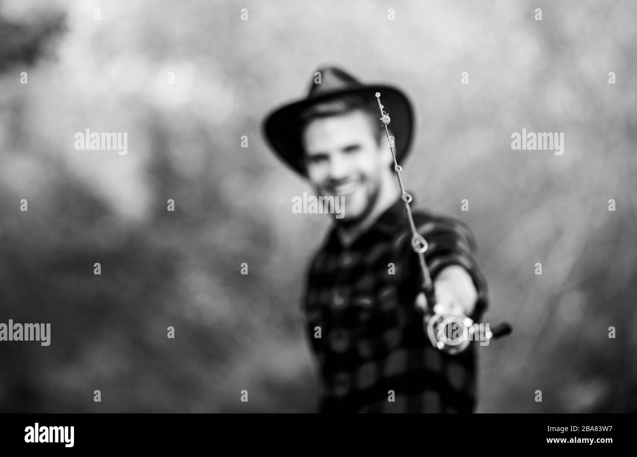 Fisherman in cowboy hat Black and White Stock Photos & Images - Alamy