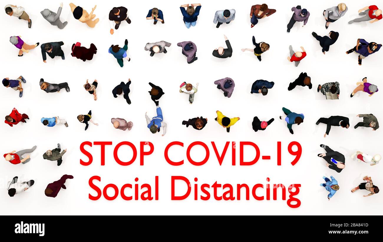Social distancing prevention infection from coronavirus concept : Top view of 1-2 meter between person to stop spreading of respiratory virus concept Stock Photo