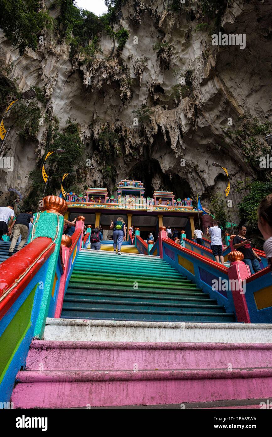 Batu Caves, Malaysia - 7 September, 2018: New iconic look with colorful stair at Murugan Temple Batu Caves become a new attraction for tourism in Mala Stock Photo