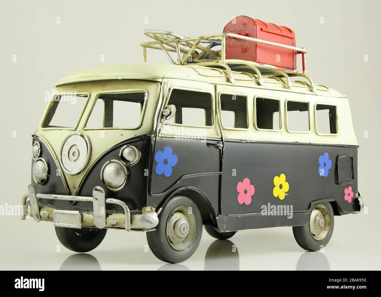 Vintage miniature Hippie Bus Van Toy truck for travel Stock Photo