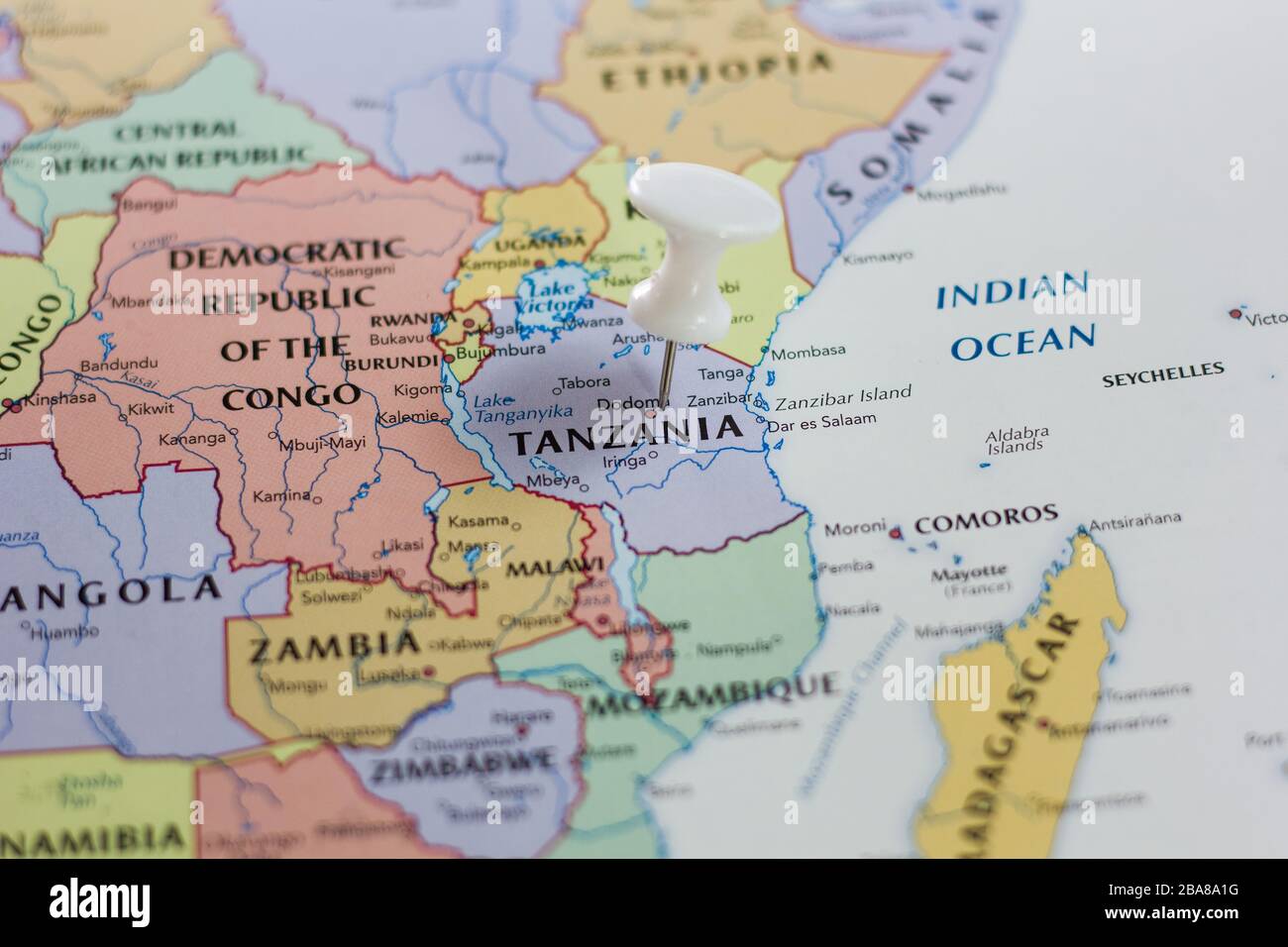 Tanzania On The Map Of The World Or Atlas Stock Photo Alamy Tanzania On The Map Of The World Or Atlas 2BA8A1G 