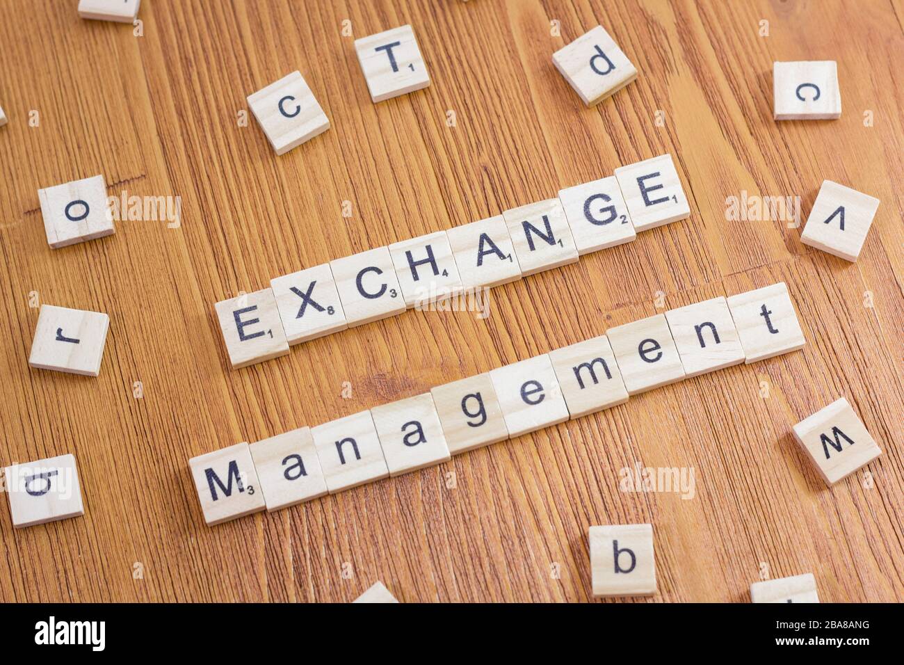 Word or phrase Exchange Management made with scrabble letters, great