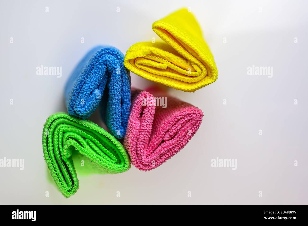 close up of colorful  artificial fibre microfiber clothes  used in industry , office and domestic situations Stock Photo