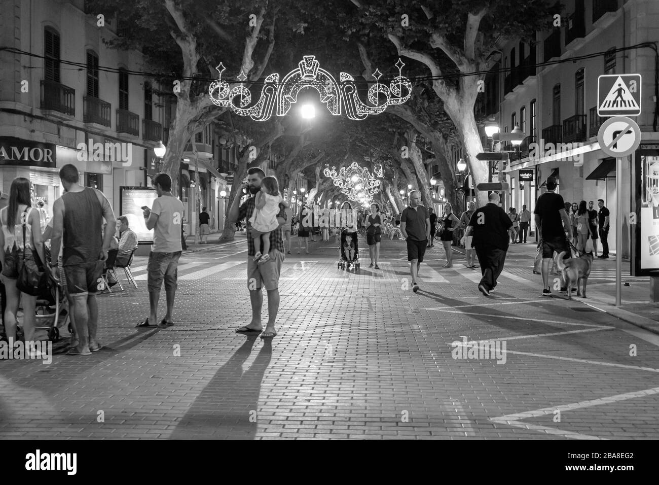 Nightlife shopping and dining in the centre of Denia Costa Blanca Spain Stock Photo