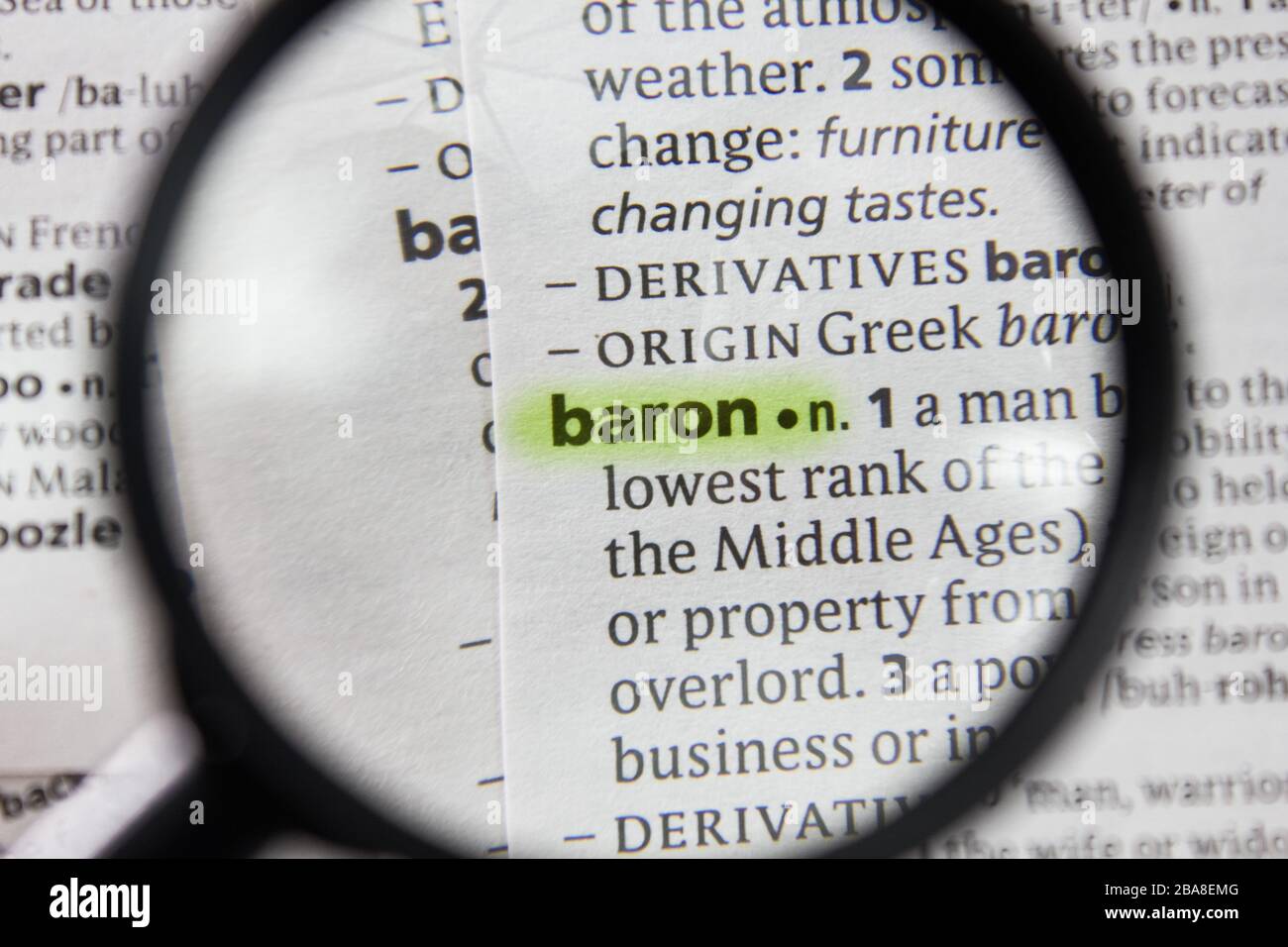 The word or phrase baron in a dictionary Stock Photo Alamy