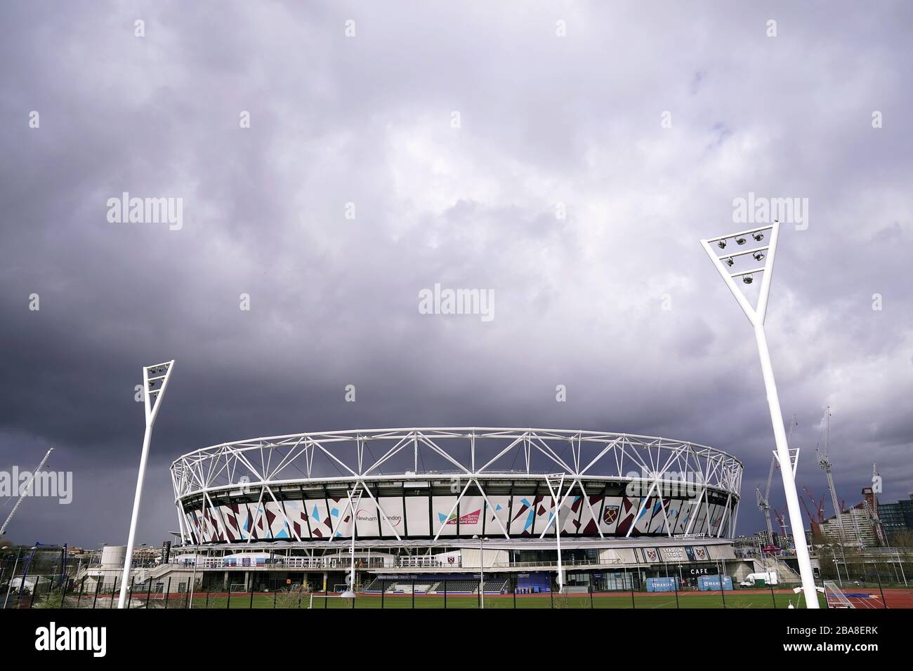 General view of the London Stadium before the game as grey clouds form overhead Stock Photo