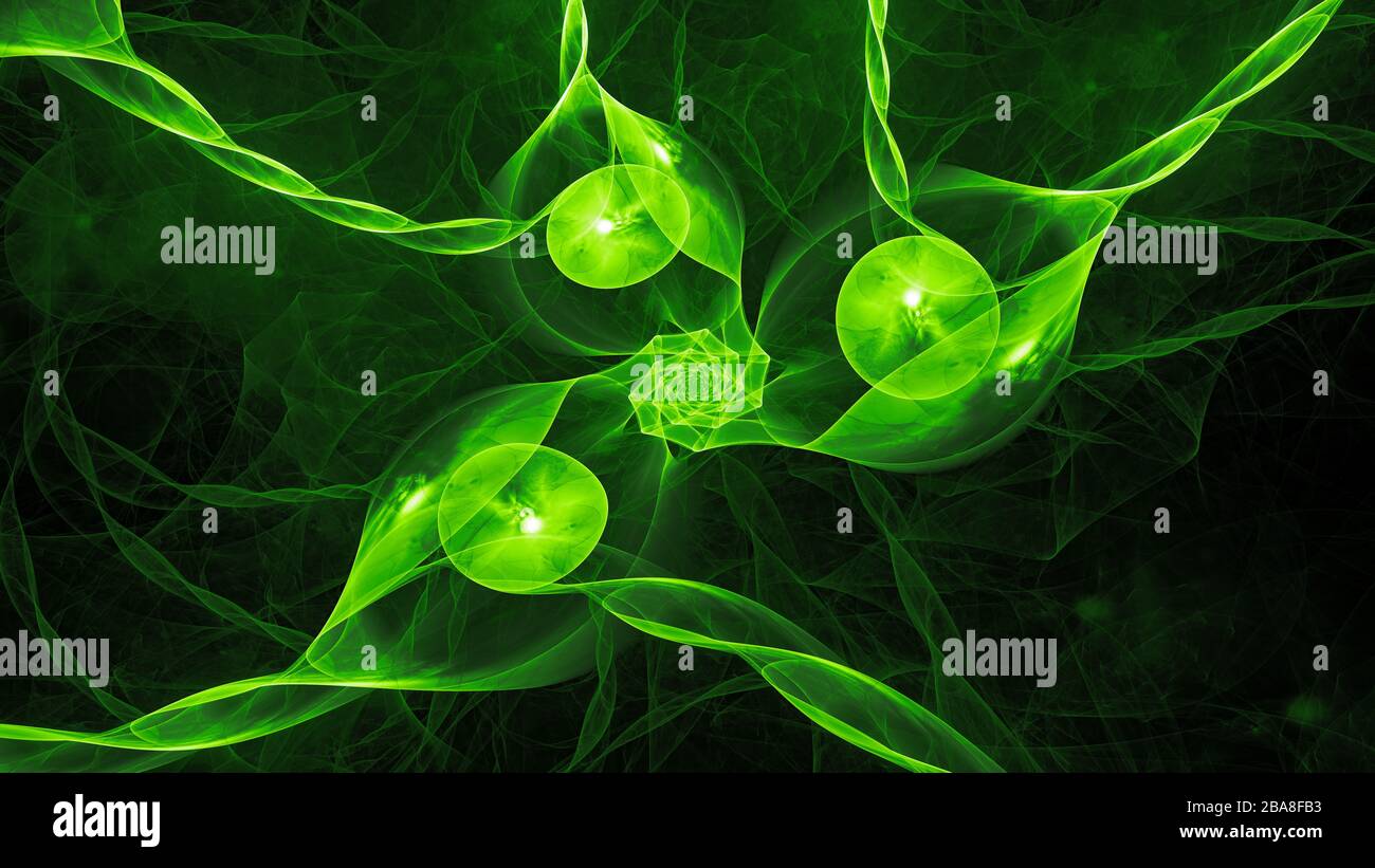 Green glowing correlated quantums abstract background, 3D rendering Stock Photo