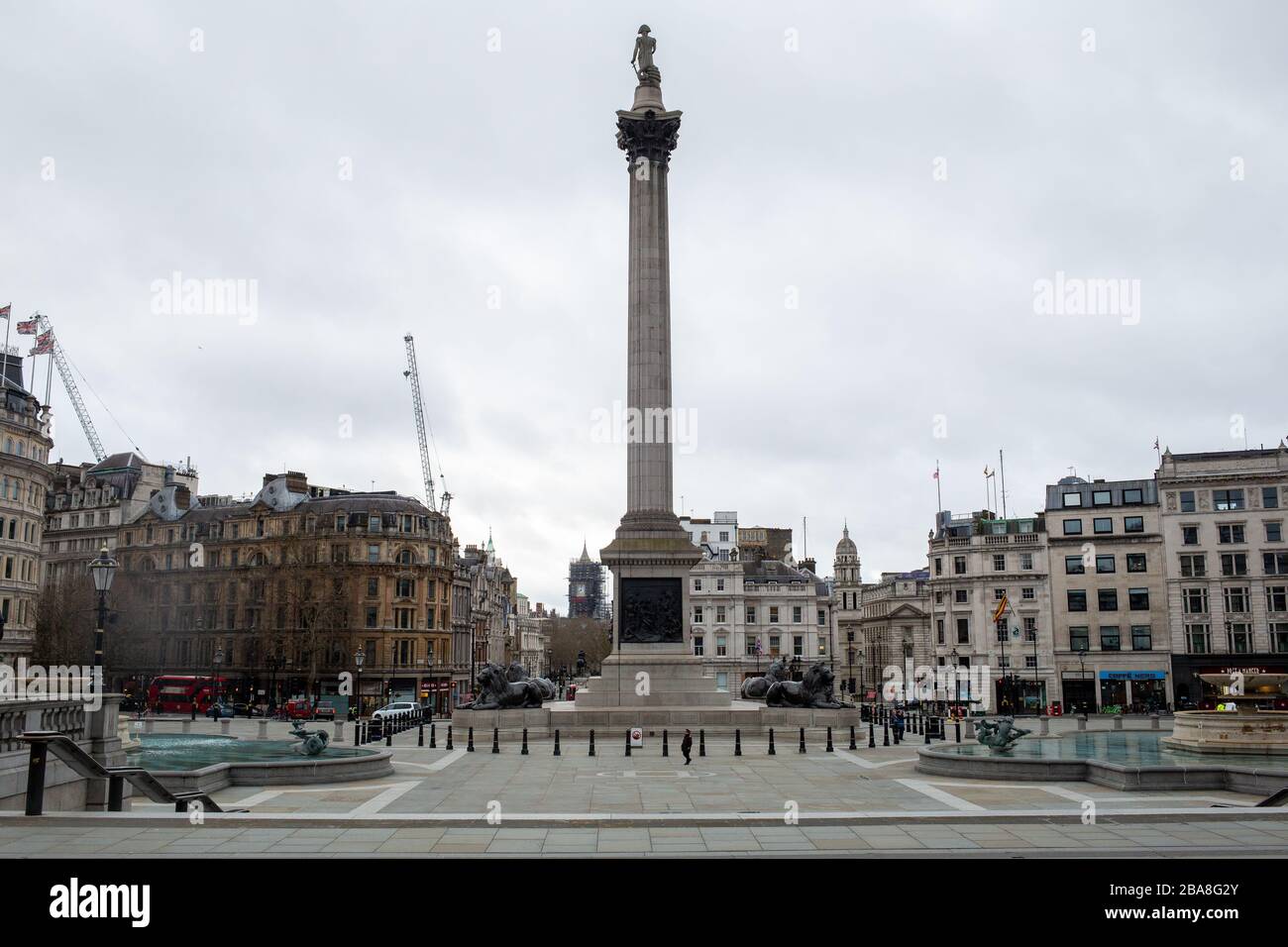 Some parts of central London are being left unusually quiet at times as consideration is given to social distancing during the COVID-19 pandemic. This Stock Photo