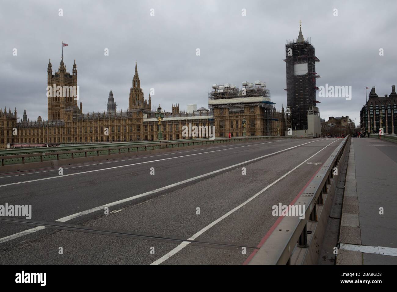 London's Parliament building seen from Westminster Bridge. Stock Photo