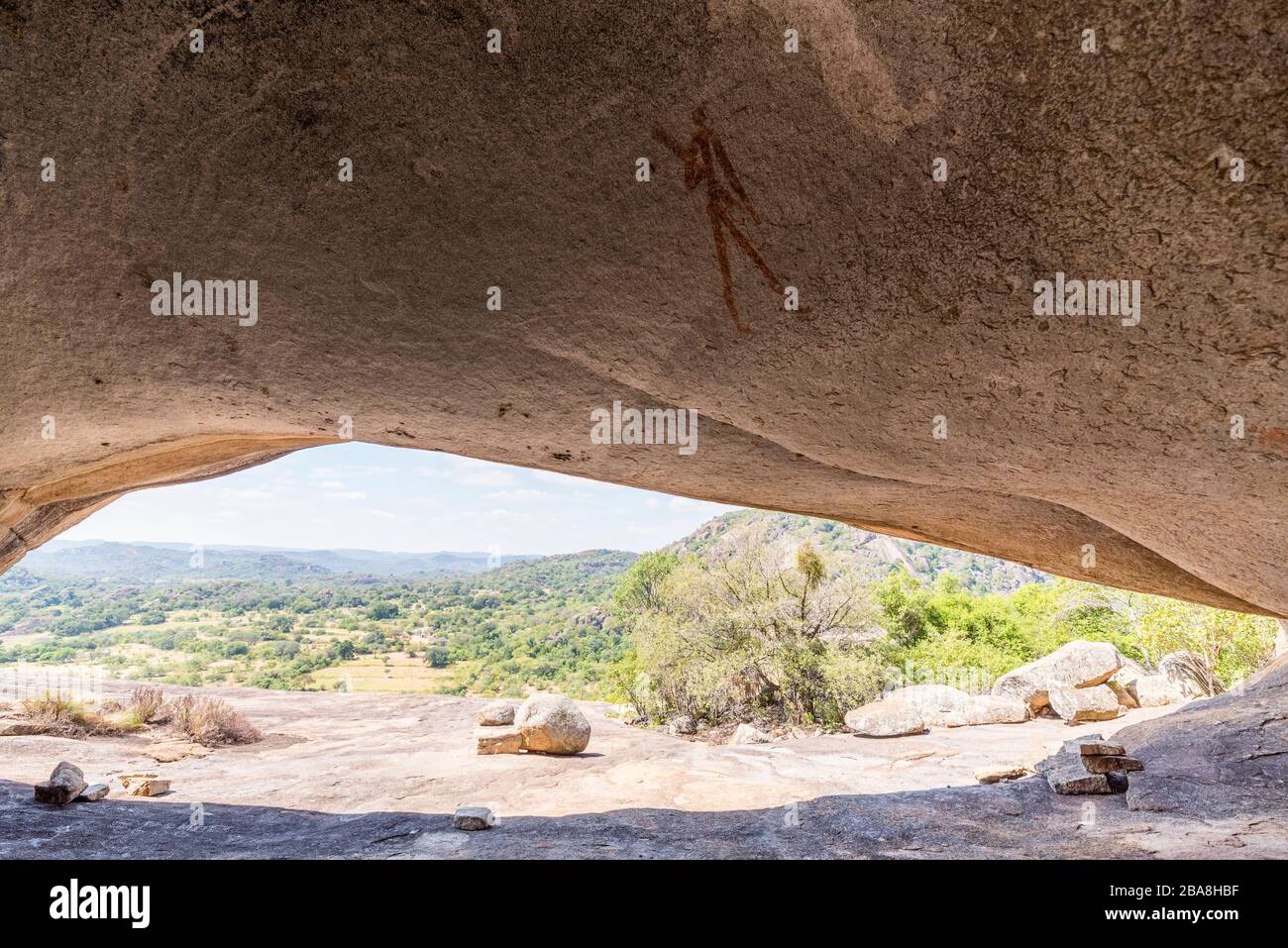 San rock art seen in Silozwane cave, Matobo National Park, Zimbabwe. Stock Photo