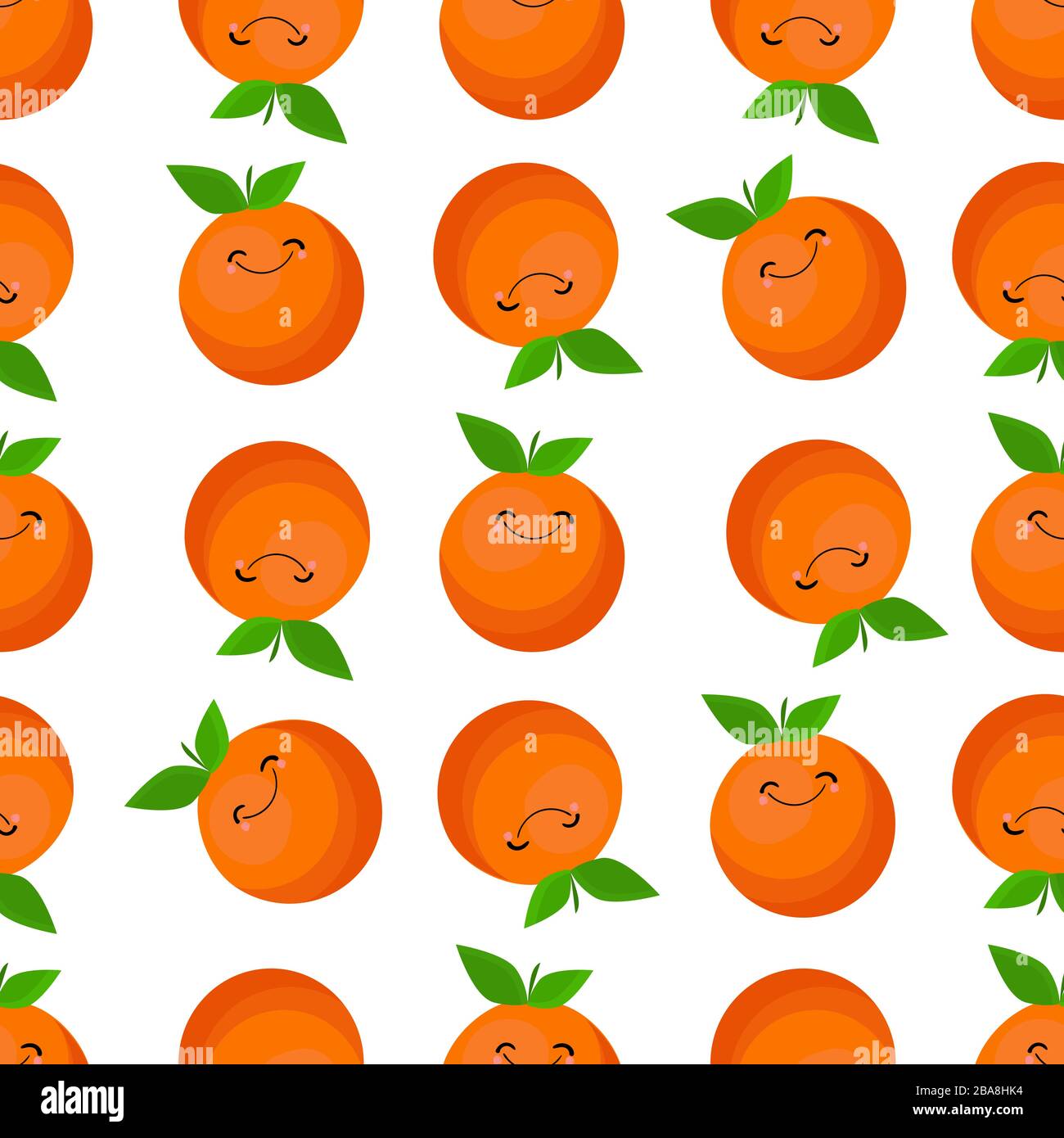 orange. Exotic fruit. citrus character and seamless pattern. Vector illustration Stock Vector