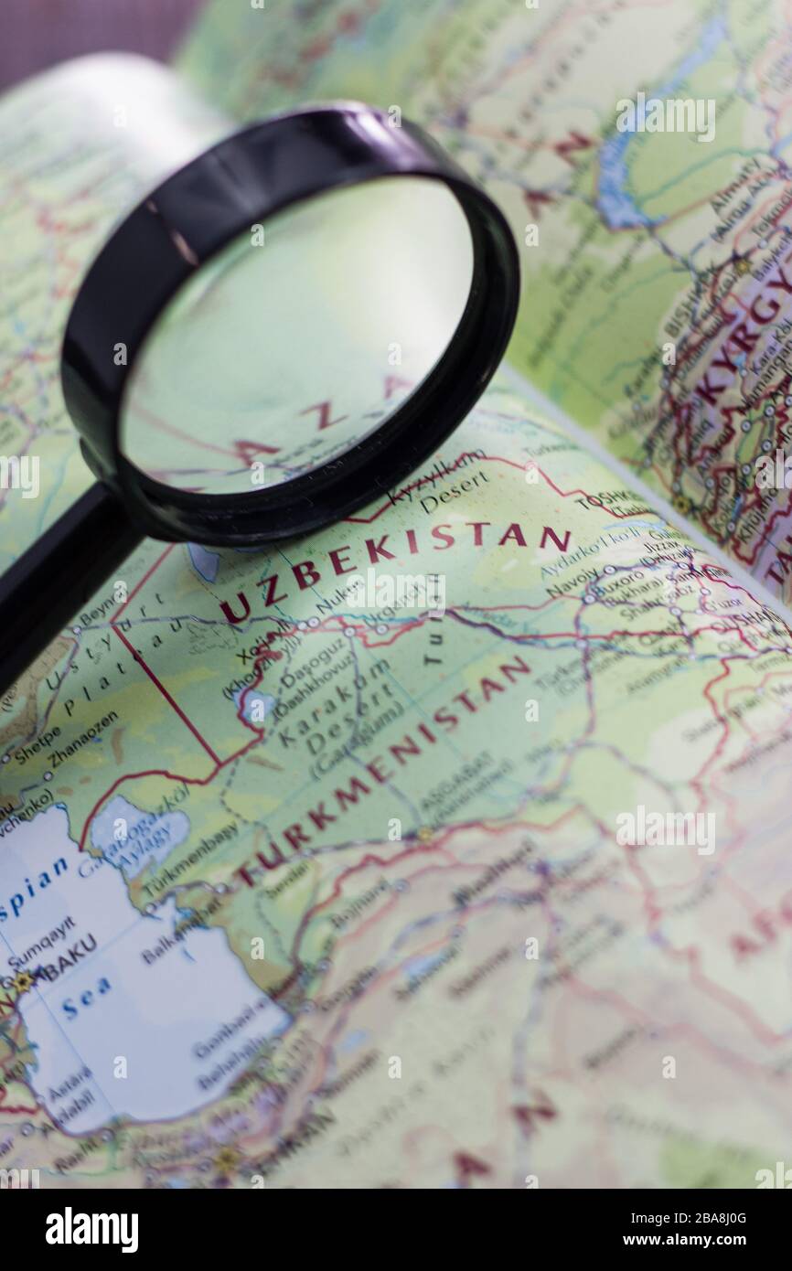 Uzbekistan on the map of the world or atlas Stock Photo - Alamy