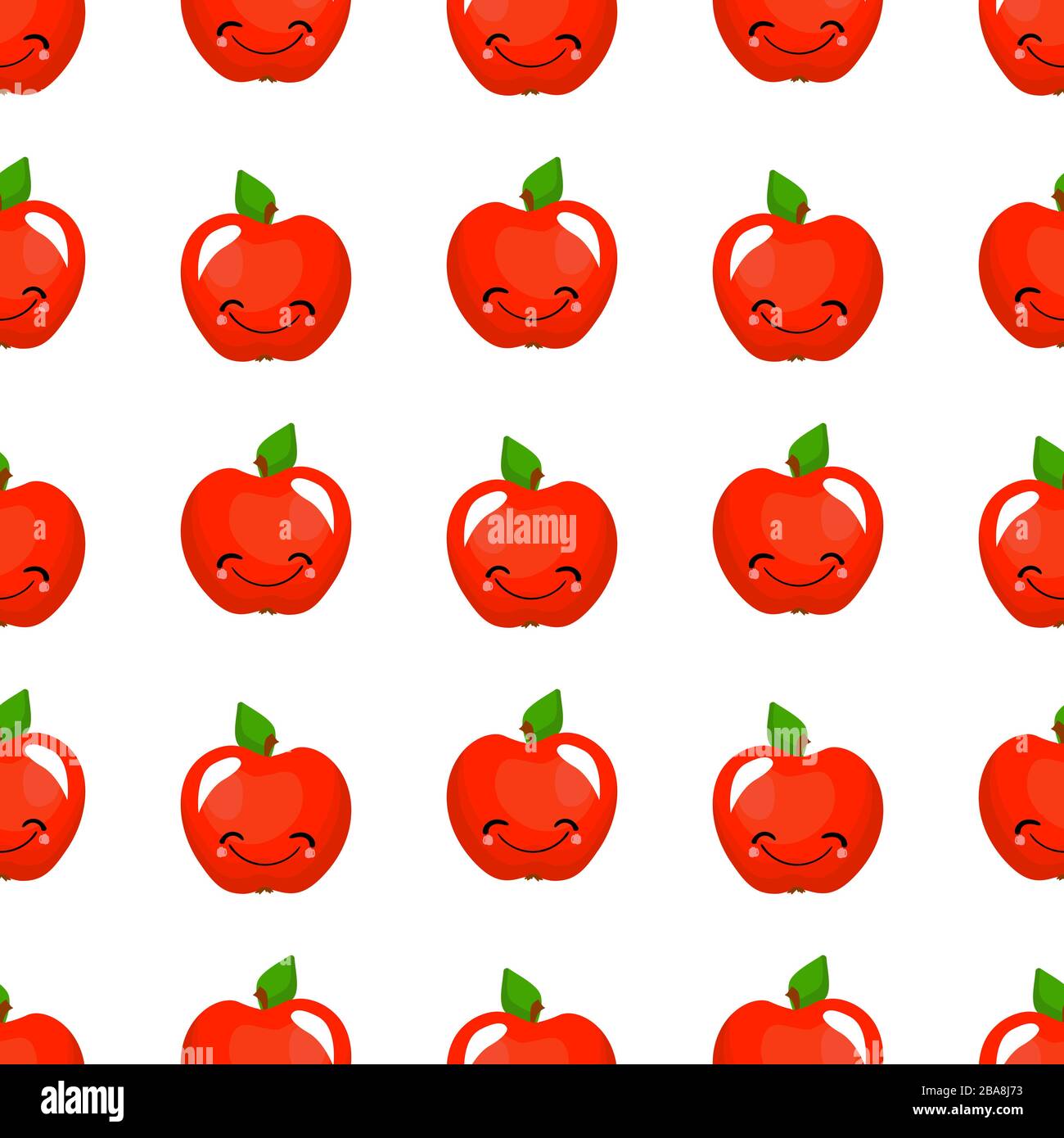 red apple. Exotic fruit. apple character and seamless pattern. Vector illustration. Stock Vector